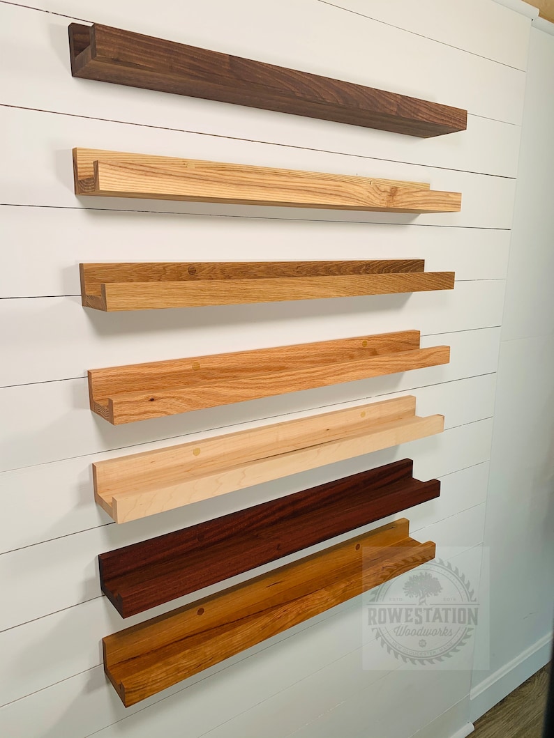 Solid Hardwood Floating Picture Ledge, Floating Shelf, Art Shelf, Display Ledge, Gallery Shelf, Rail, Picture Shelf, Rustic Wooden Shelf image 1