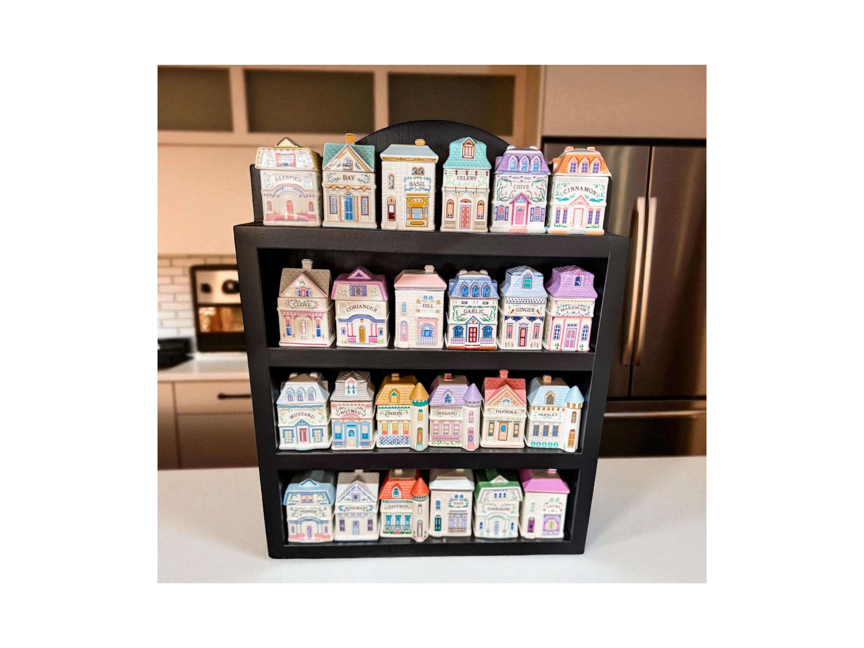 Lenox Spice Rack Shelf | Black Handmade Solid Wood Lenox Spice Rack Shelf |  for Lenox Village Spice Collectors