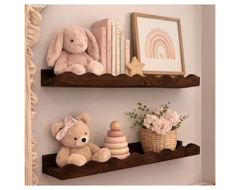 Scalloped Picture Ledge Shelf | Solid Hardwood Floating Shelf | Decorative Wall Shelf |Book Display Ledge | for Home Decor