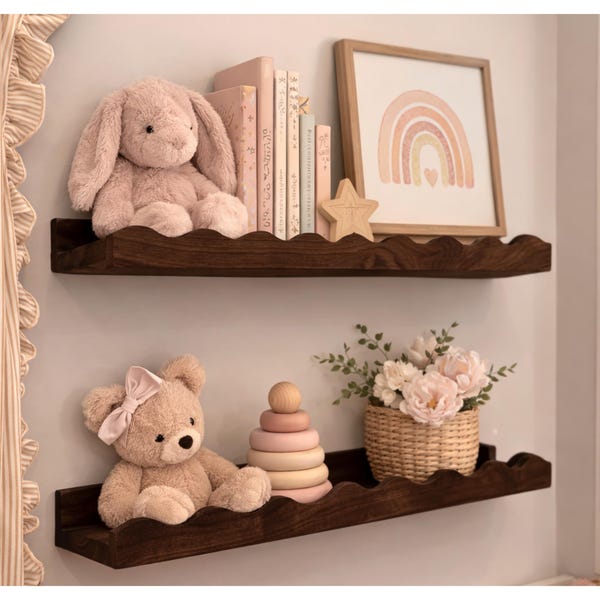Rebord festonné pour tableaux | Étagère flottante en bois massif | Étagère murale décorative | Rebord de présentation de livre | pour la décoration intérieure