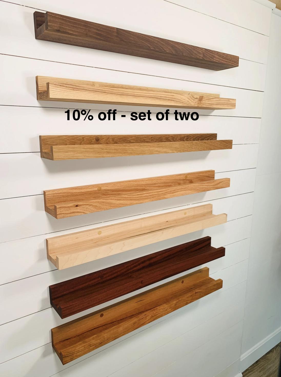 Set of 2 - 10% off - Floating Picture Ledge Wall Shelf, Floating Shelf, handmade with solid hardwood, ideal for home and office space