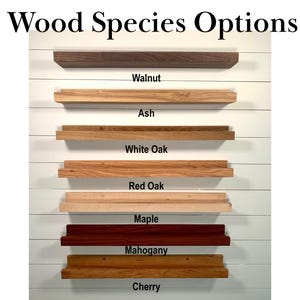 May include: Wood species options for shelves. Walnut, Ash, White Oak, Red Oak, Maple, Mahogany, Cherry.