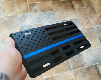 LFPartS Reflective Thin Blue Line dome insert badge for License plate Thin Blue Line LFPartS Reflective Thin Blue Line dome insert badge for License plate Thin Blue Line