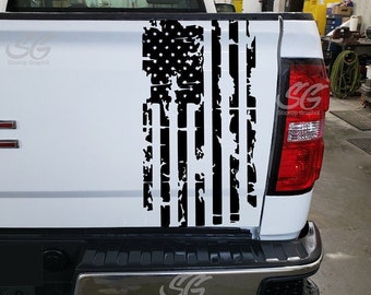 American Flag Tailgate Decal Vertical Distressed, Custom Vinyl Graphics For Trucks, SUVs, Cars, Offroad Vehicles, Universal fit