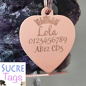 Sucre Tags Rose Gold Double side engraved ID name Heart Disc Personalising Engraving Pet Dog Cat tag tags