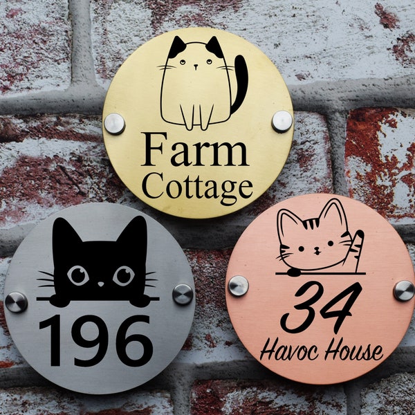 Plaque d'affichage murale personnalisée en métal pour animal de compagnie, chaton, chat, maison, porte de maison, Plaque, numéro, nom