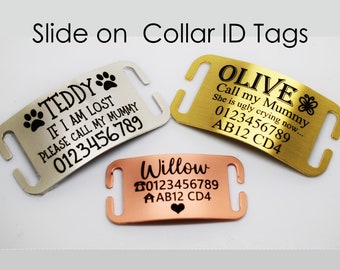 Curved  Slide On Collar Rectangle ID Name engraved ID name personalising engraving pet dog cat tag tags-Laser Engraving