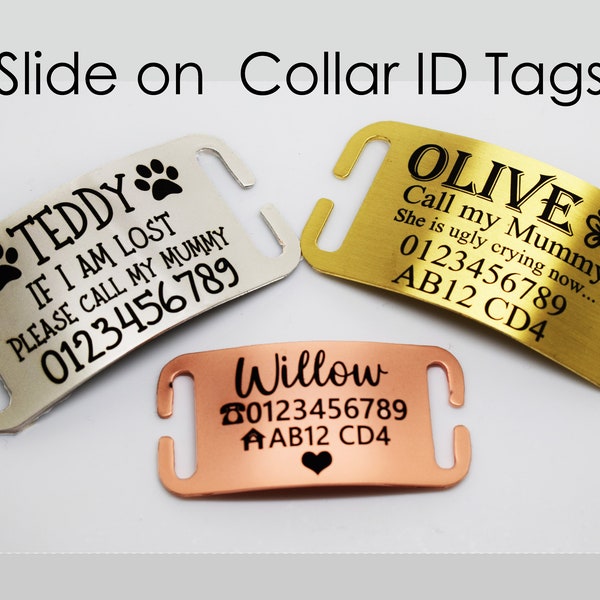 Curved  Slide On Collar Rectangle ID Name engraved ID name personalising engraving pet dog cat tag tags-Laser Engraving