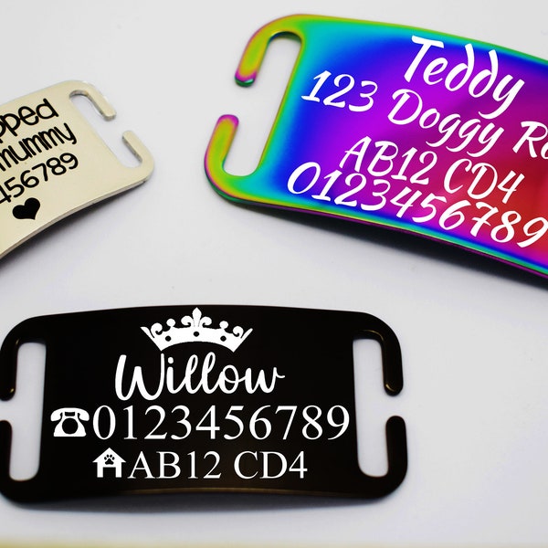 Curved  Slide On Collar Rectangle ID Name engraved ID name personalising engraving pet dog cat tag tags-Laser Engraving