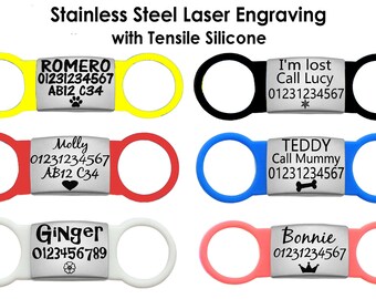 Sucre Tags Slide On Collar Silicone Rectangle ID Name engraved ID name personalising engraving pet dog cat tag tags-Laser Engraving