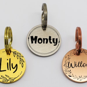 20 mm Mini Double side engraved Pet tag ID name Flower Wreath Floral Design Round Disk personalised engraving (Suitable for Cats or Puppies)