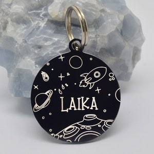 Sucre Tags Double side engraved ID name Space Rocket Universe Design Round Disk personalising engraving pet dog cat tag tags- 5 colours