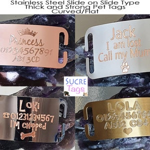 Flat & Curved  Slide On Collar Rectangle ID Name engraved ID name personalising engraving pet dog cat tag tags