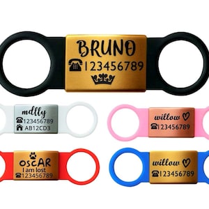 Silent Slide-On Dog Tag, Silicone & Engraved Stainless Steel Pet ID, Personalized Collar Name Tag