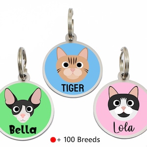 25 mm Colourful Double side Stainless Steel Cat Kitten Breed Face photo picture engraved ID name Round Disk personalising engraving tag