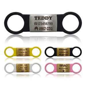 Silent Slide-On Dog Tag, Silicone & Engraved Stainless Steel Pet ID, Personalized Collar Name Tag