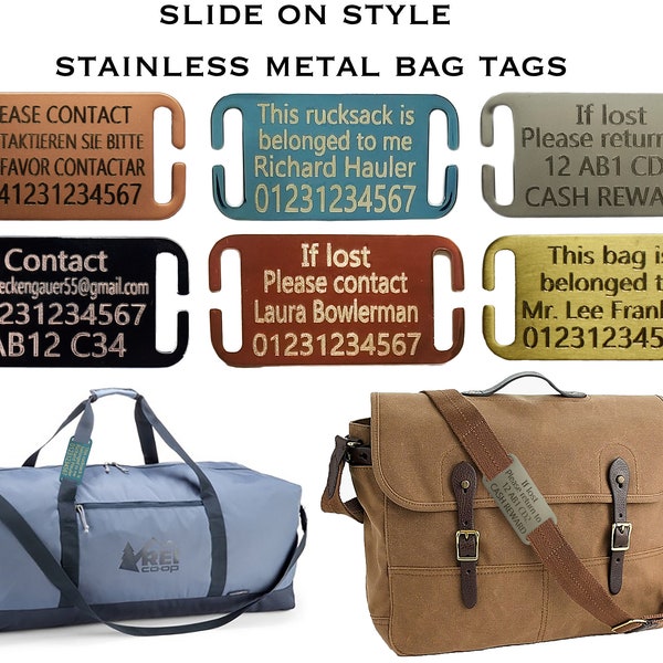 Slide on style travel tourist luggage bag baggage handbag rack sack suitcase engraving rectangle ID tag address personalised tag