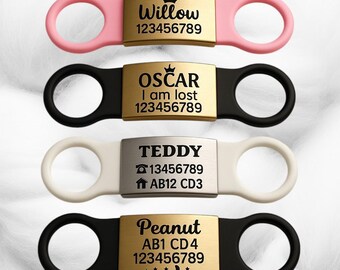 Sucre Tags Slide On Collar Silicone Rectangle ID Name engraved ID name personalising engraving pet dog cat tag tags
