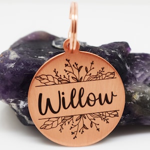 Gegraveerd huisdier-ID-tag: bloemontwerp, gepersonaliseerd hondenpenning