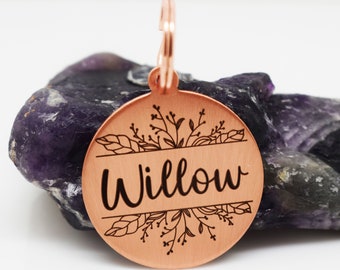 Engraved Pet ID Tag: Flower Design, Personalized Cat Dog Tag