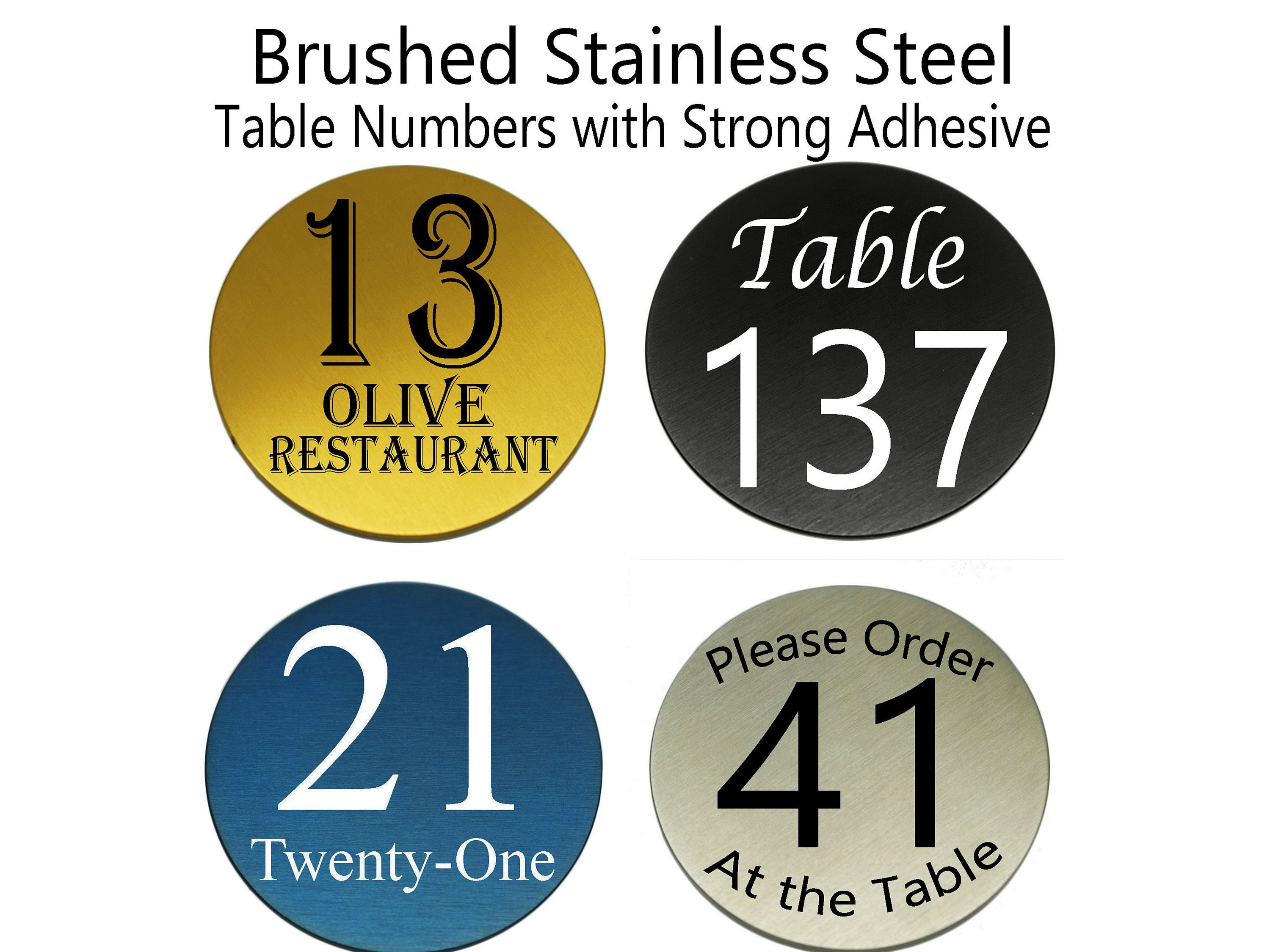 40 mm Solid Stainless Steel Table Numbers Restaurant Cafe Bistro with Strong Adhesive - Lifetime Quality