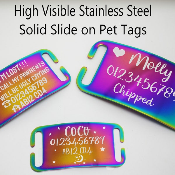 Curved Neon Rainbow High Visible Slide On Collar Rectangle ID Name engraved personalising engraving pet dog cat tag tags-Laser Engraving