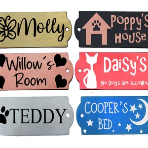 Sucre Tags 8cm x 3cm Personalised Metal Kennel House Home Door Wall Display Sign Plaque Plate Number Name