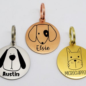 Sucre Tags Double side engraved ID name Dog Face Breed Cartoon Puppy Round Disk personalising engraving pet dog tag tags-Laser Engraving