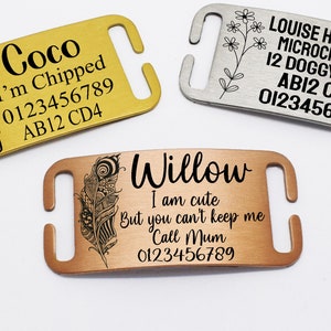 Curved  Slide On Collar Rectangle ID Name engraved Flower Floral Wreath name personalising engraving pet dog cat tag tags-Laser Engraving