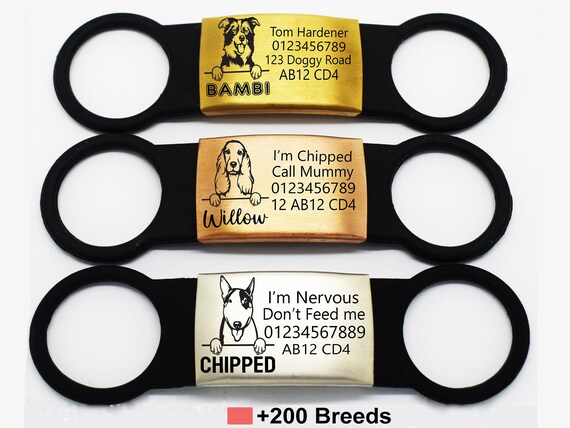 Sucre Tags Slide on Collar Silicone Rectangle Dog Breed ID Name