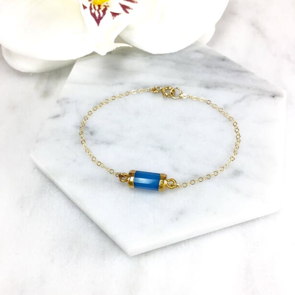 Santorini Blue Chalcedony Bracelet, Gold, Gold Filled, Delicate Bracelet, Dainty, Gemstone,Friendship, Everyday, Bridesmaid, Gift