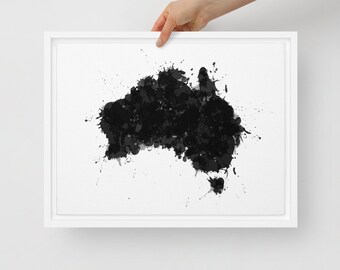 Black & White Australia Map Art: Splatter Framed Canvas Print
