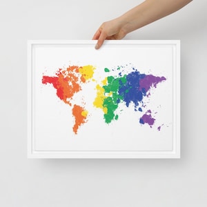 Colorful World Map Framed Canvas Art Print | Rainbow World Map | Framed World Map Canvas | Multicolor Map of the World | World Map Print