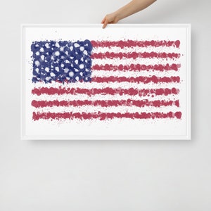 Abstract Splatter American Flag Framed Canvas Art Print