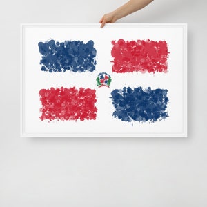 Dominican Republic Flag Framed Canvas Print: Abstract Splatter Art