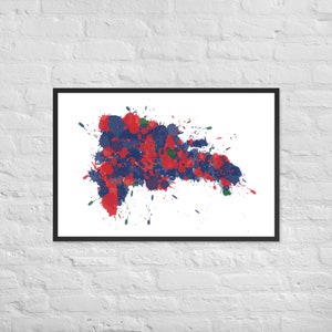 Dominican Republic Map Art Print: Abstract Splatter, Framed Poster