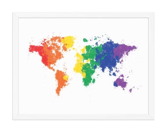 Rainbow World Map Framed Art Print (White frame)