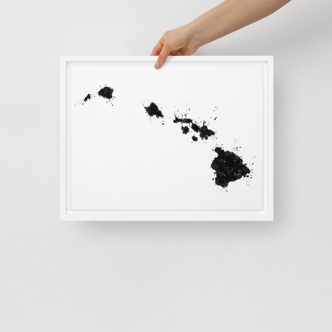 Hawaii Islands Map Art: Black and White Splatter Framed Canvas Print - Etsy