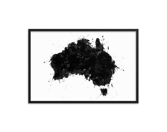 Framed Australia Art Print: Black and White Splatter Artwork