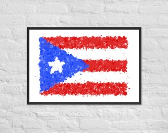 Puerto Rico Flag Framed Art Print: Abstract Splatter Artwork