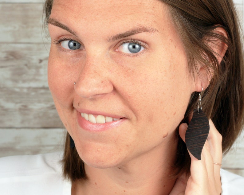 Long Wood Dangle Earrings Dark Wood Earrings Wenge Wood Jewelry