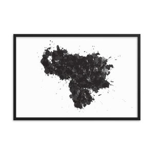 Venezuela Map Art Print: Black and White Splatter, Framed Poster