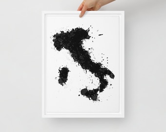 Black and White Italy Map Framed Canvas Art Print