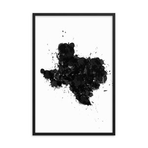 Texas Map Art Print: Black and White Abstract Splatter, Framed