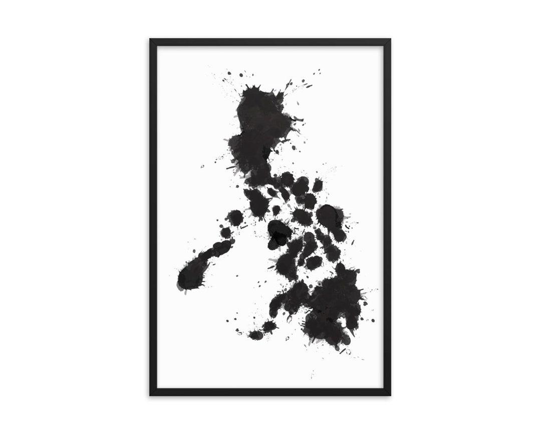 Framed Philippines Map Art Print: Black and White Splatter - Etsy