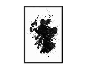 Black & White Scotland Map Art Print: Abstract Splatter Framed Poster