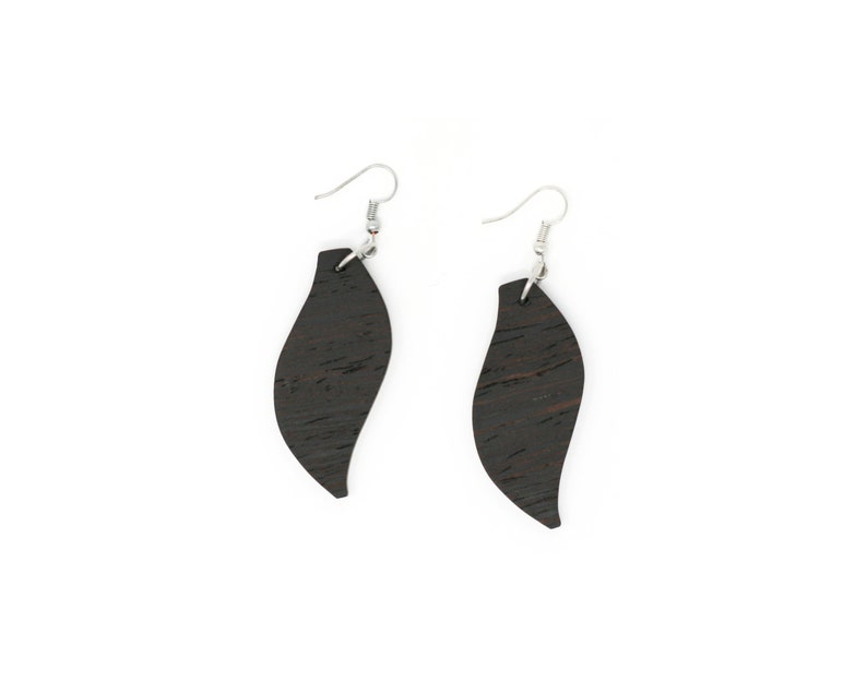Long Wood Dangle Earrings Dark Wood Earrings Wenge Wood Jewelry