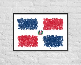 Dominican Republic Flag Art Print: Abstract Splatter Framed Wall Art