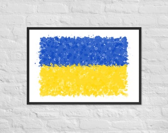 Ukraine Flag Framed Art Print | Abstract Splatter Artwork
