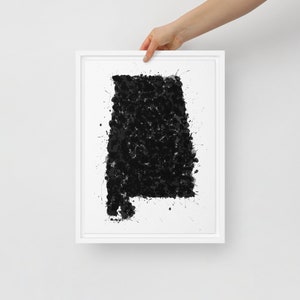 Alabama zwart-wit ingelijste canvas kunstprint | Alabama kunst aan de muur | Zwart-wit Alabama-kaart | Overzicht van de staat Alabama | Alabama geschenk